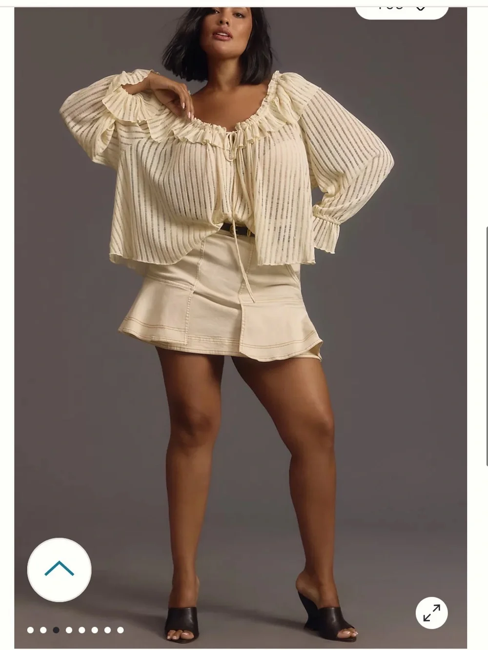 By Anthropologie Long-Sleeve Sheer Striped Crop Blouse - Picture 3 of 11